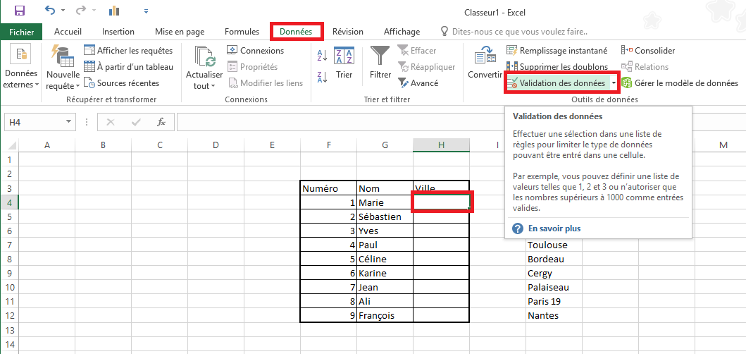 ajouter une liste déroulante à une cellule dans Excel 2016-2